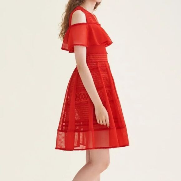 Maje Rosalie Red Ruffle Dress Sz 2 - Picture 2 of 8